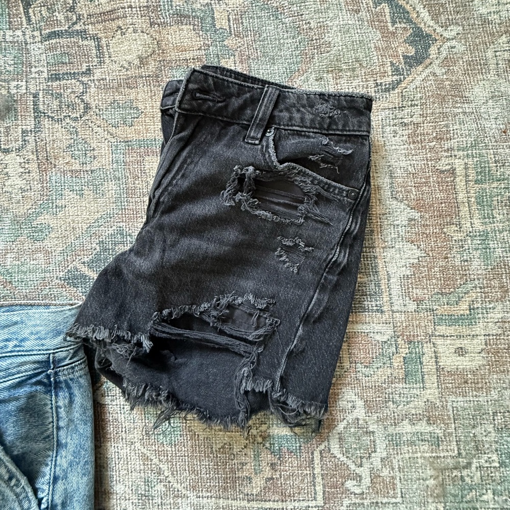 American Eagle Outfitters Black Ripped Jean Shorts